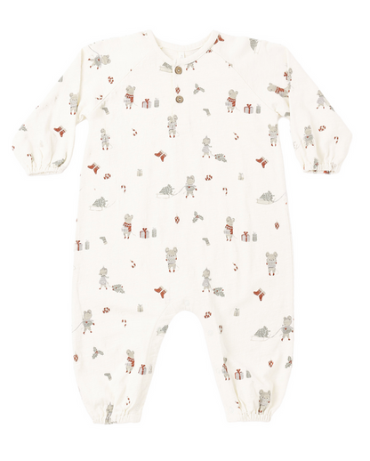 Rylee + Cru Henley Jumpsuit in Holiday Mouse