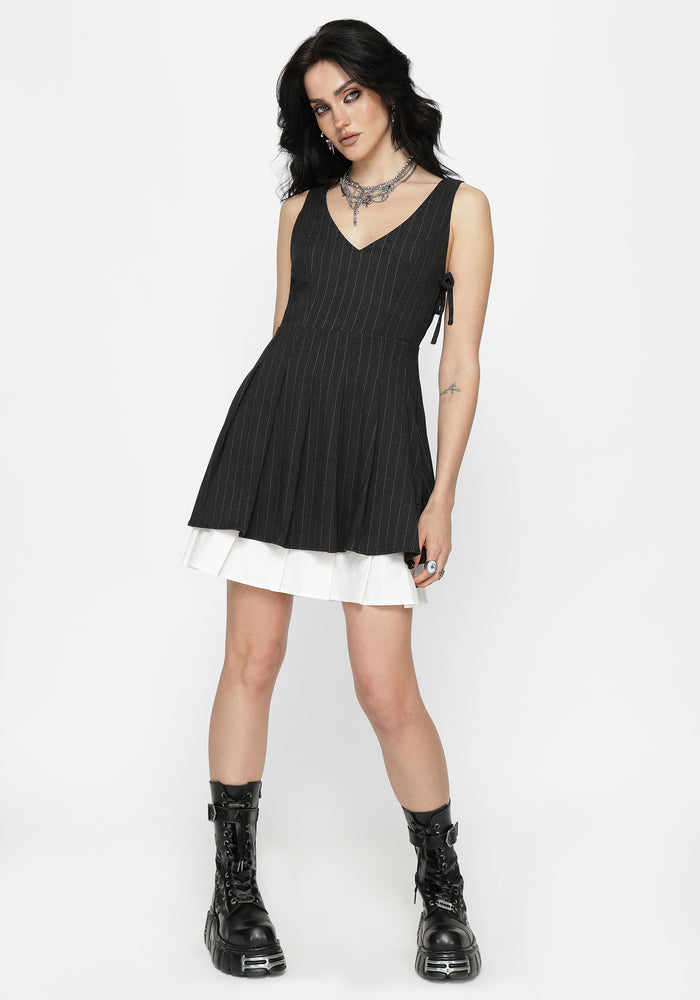 Sabrina Striped Pleated Tie Side Pinafore Dress