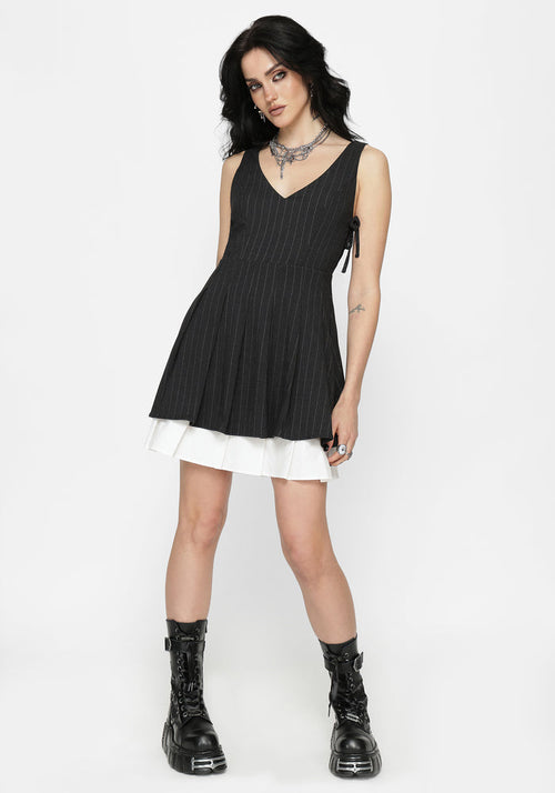 Sabrina Striped Pleated Tie Side Pinafore Dress