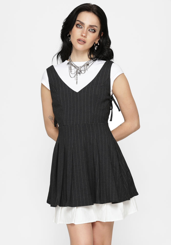 Sabrina Striped Pleated Tie Side Pinafore Dress