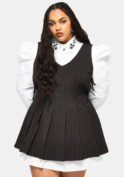 Sabrina Striped Pleated Tie Side Pinafore Dress