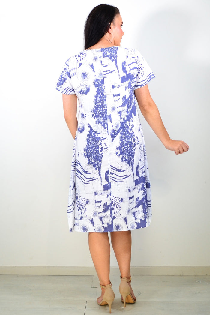 Ruby Rain Sail Away short sleeve tunic dress with a relaxed fit, featuring a nautical-inspired print and comfortable fabric.