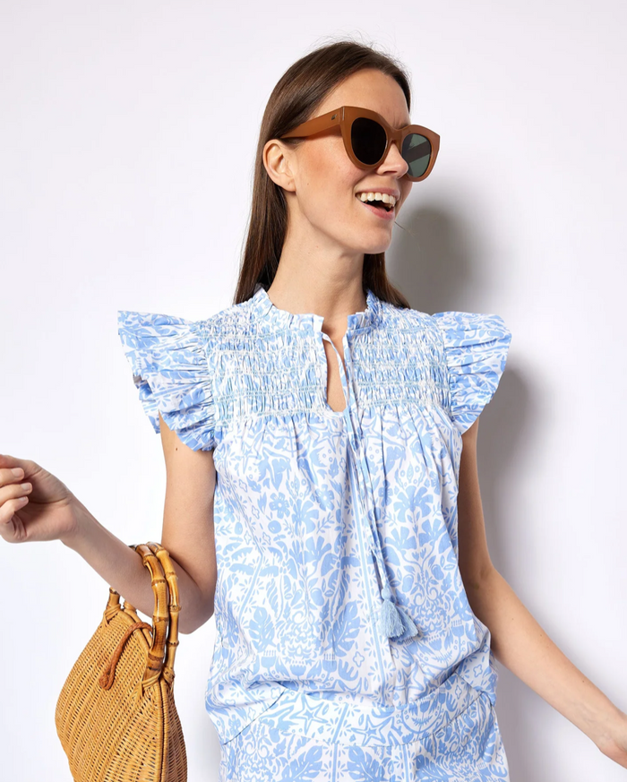 Sail to Sable Flutter Sleeve Top w Tassels