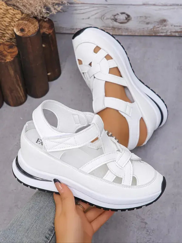 Sandales compensées confortables à bride Velcro