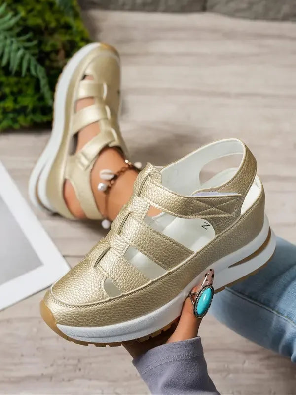 Sandales compensées confortables à bride Velcro