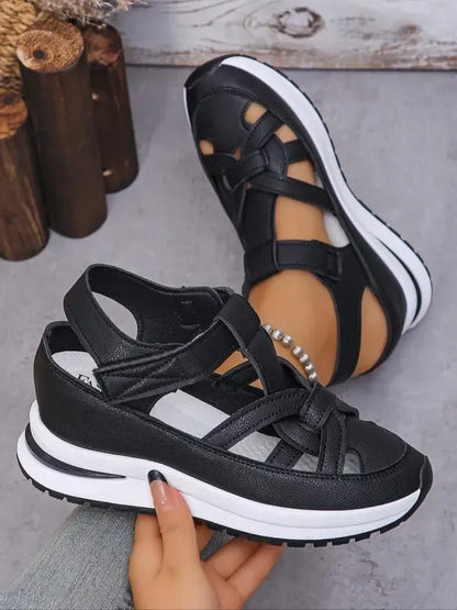 Sandales compensées confortables à bride Velcro