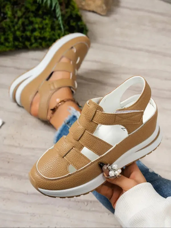 Sandales compensées confortables à bride Velcro