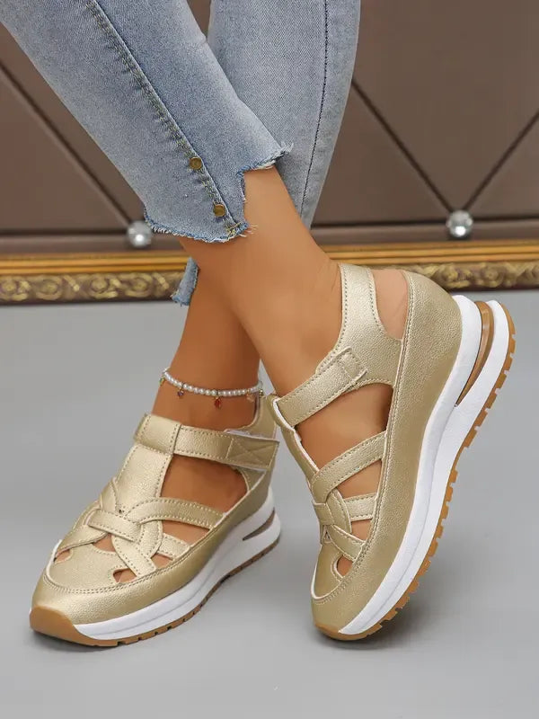 Sandales compensées confortables à bride Velcro