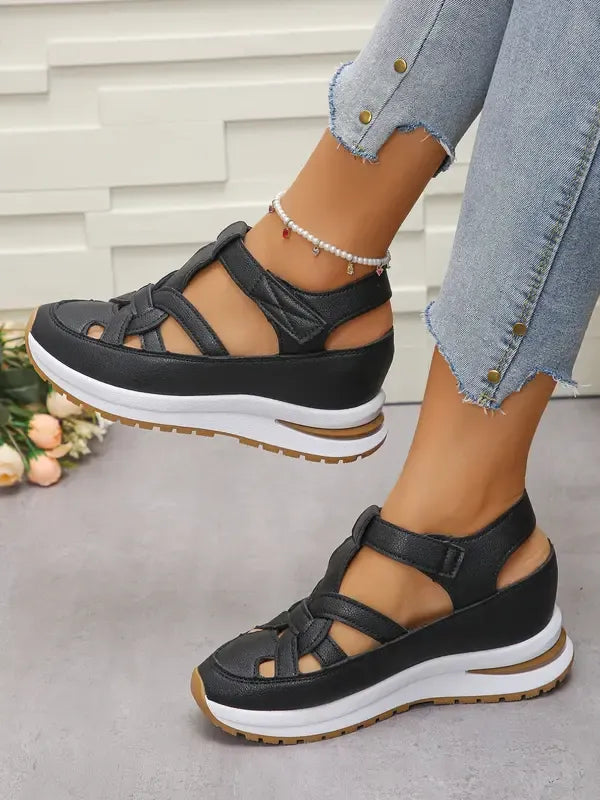 Sandales compensées confortables à bride Velcro