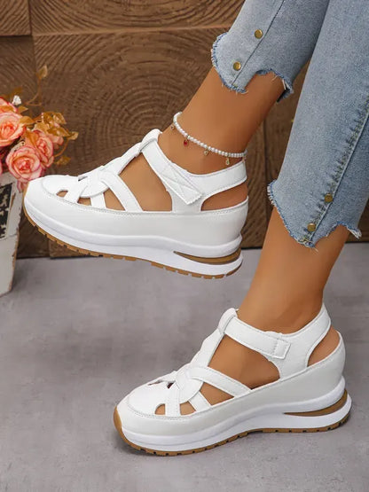 Sandales compensées confortables à bride Velcro