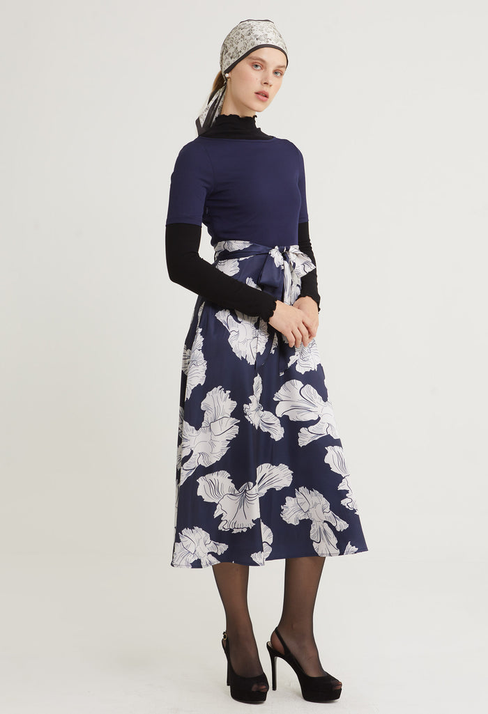 Satin Petal Midi Dress