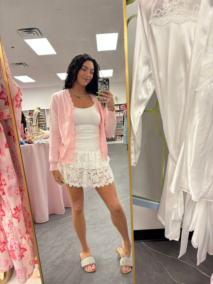 Scalloped Edge Button Cardigan - Pink - Intimate Whispers