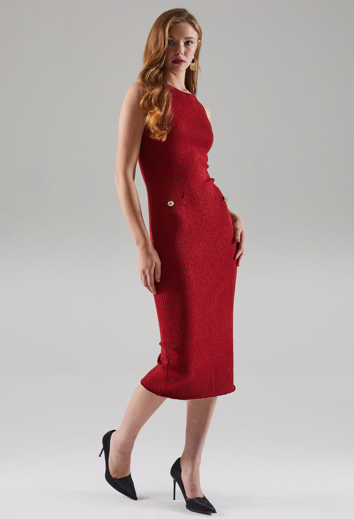 Sculpt Faux-Button Knitted Dress