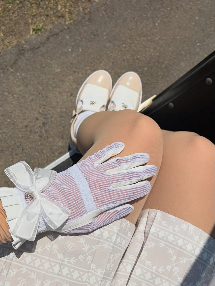 See-through Ribbon Lambskin Gloves (White)