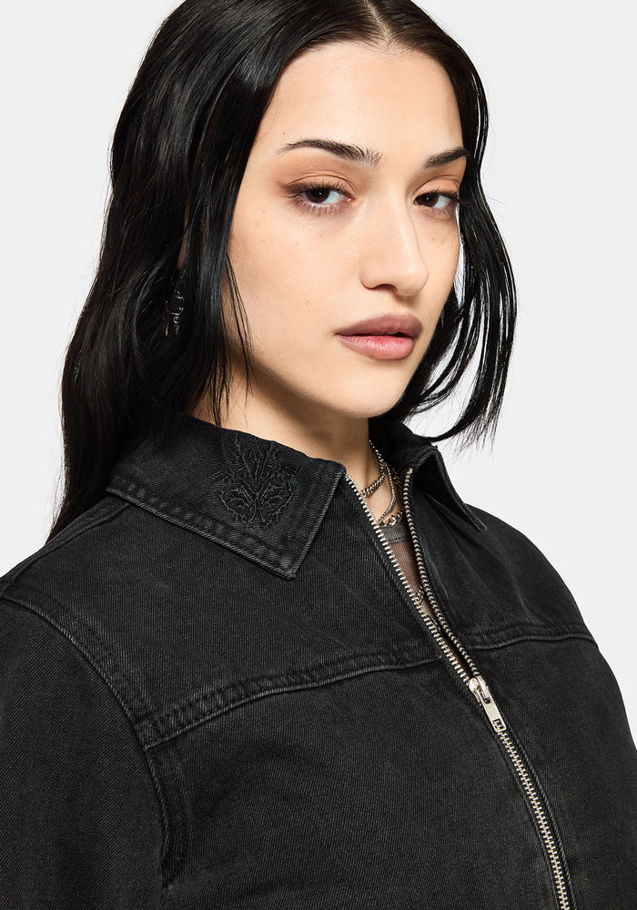 Selin Embroidered Boxy Denim Jacket