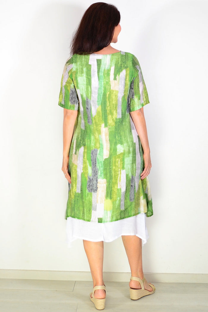 La Mode Shades of Green summer tunic dress with floral print, lightweight fabric, and relaxed fit, perfect for warm weather.