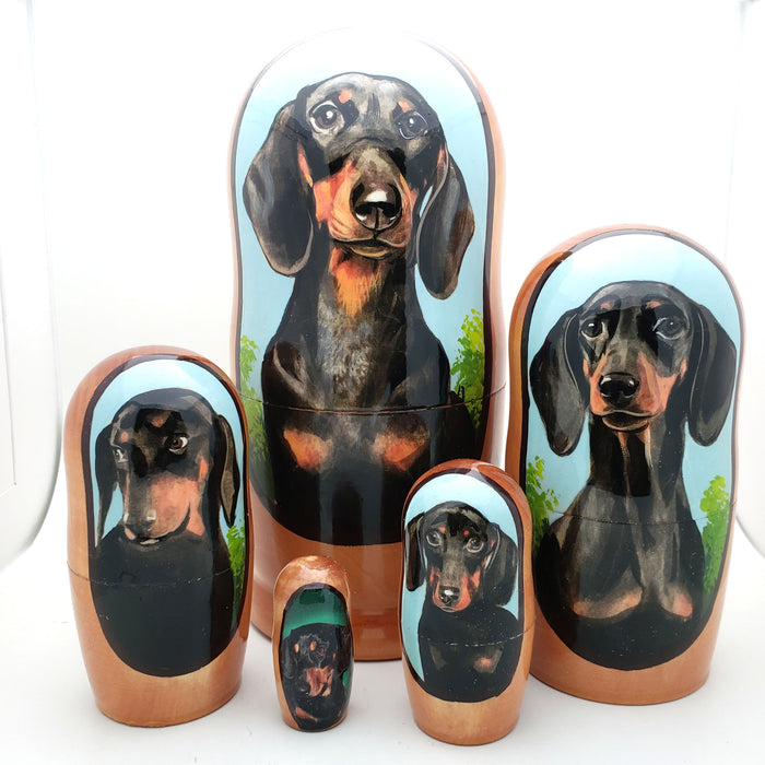 Short Hair Dachshund Weiner Dog Breed Stacking Doll 7"Tall