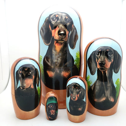 Short Hair Dachshund Weiner Dog Breed Stacking Doll 7"Tall