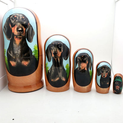 Short Hair Dachshund Weiner Dog Breed Stacking Doll 7"Tall