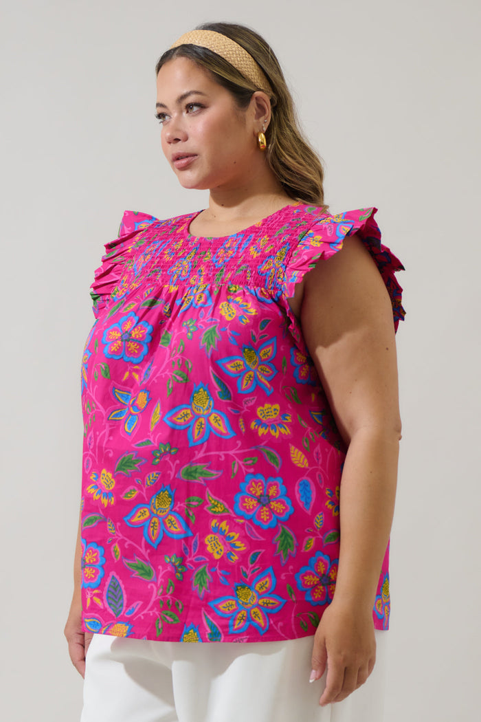 Signy Floral Tisha Smocked Ruffle Top Curve