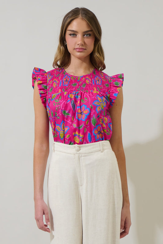 Signy Floral Tisha Smocked Ruffle Top