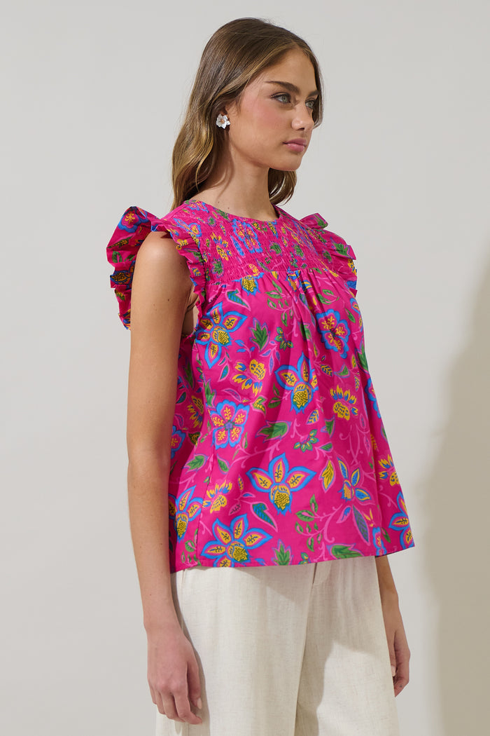 Signy Floral Tisha Smocked Ruffle Top