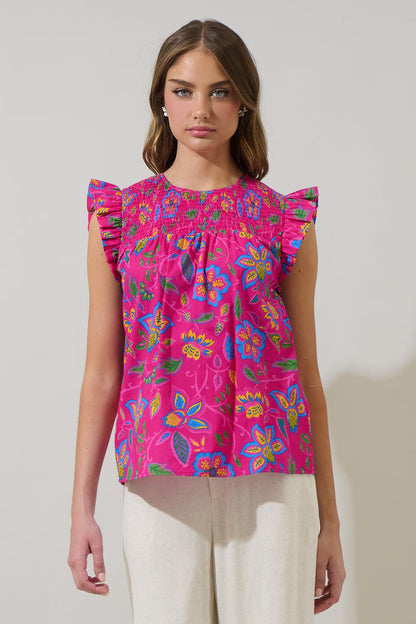 Signy Floral Tisha Smocked Ruffle Top