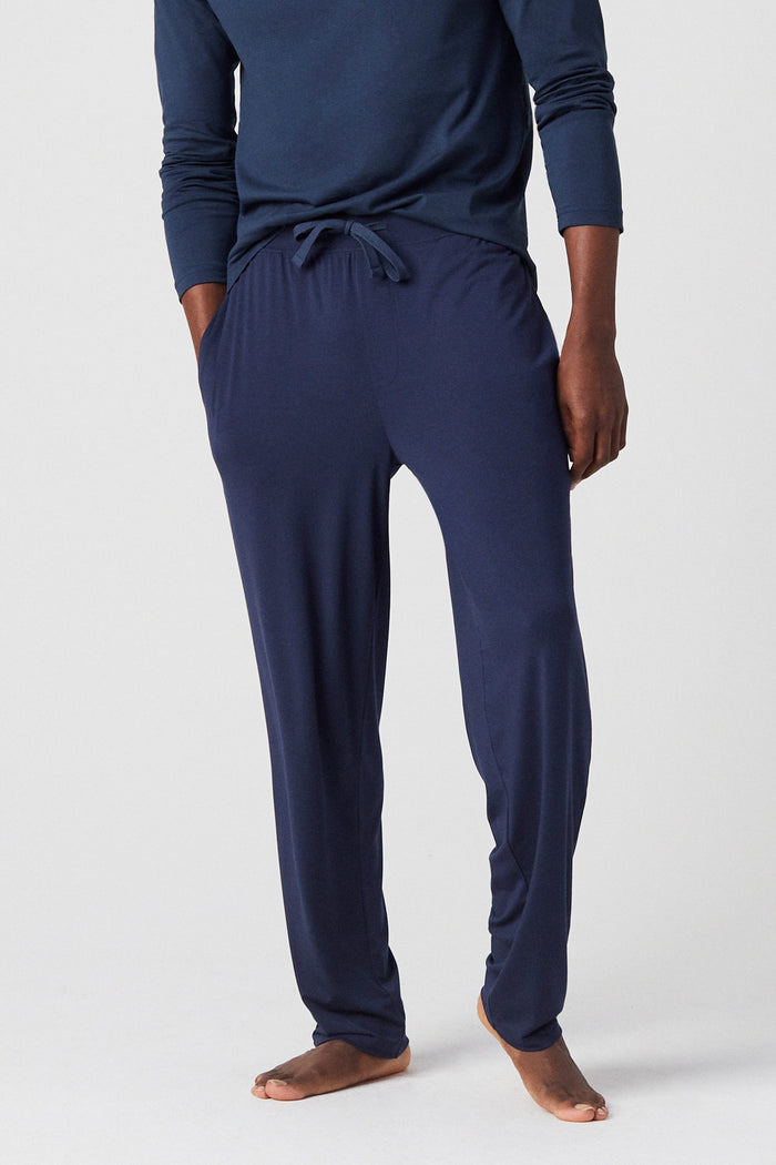 front view of man wearing Silver HD Pajama Pant in True Navy