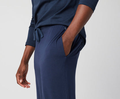 side view of man wearing Silver HD Pajama Pant in True Navy