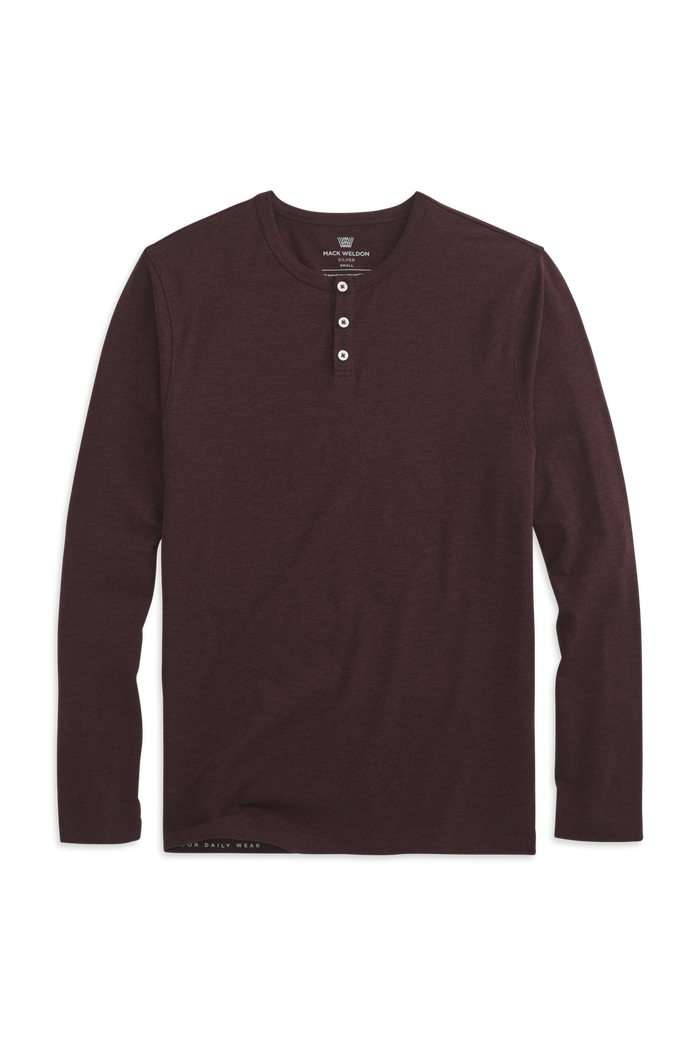Lambrusco Heather | Front view of Silver Long Sleeve Henley in Lambrusco Heather