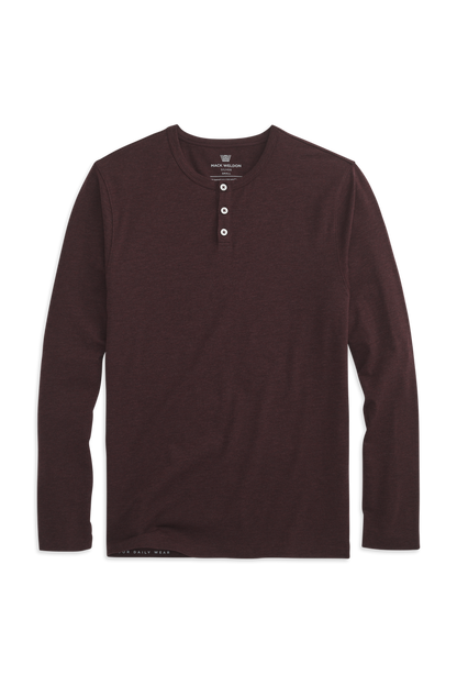 Lambrusco Heather | Front view of Silver Long Sleeve Henley in Lambrusco Heather