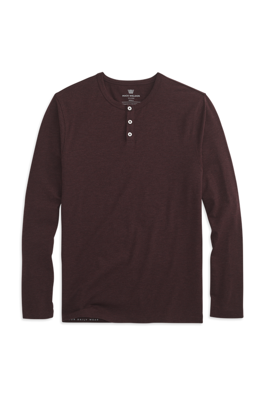 Lambrusco Heather | Front view of Silver Long Sleeve Henley in Lambrusco Heather