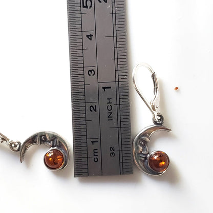 moon silver amber earrings