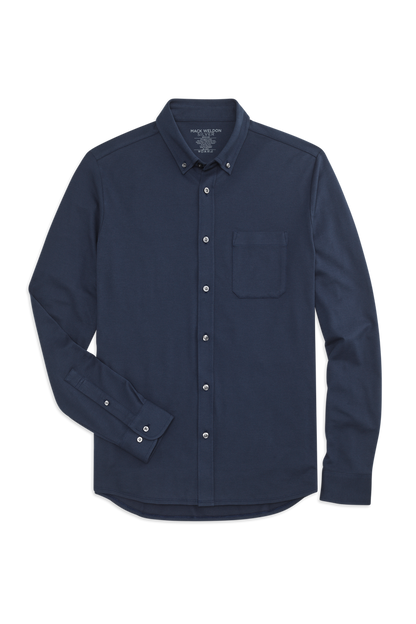 Front view of Silver Pique L/S Button Down in True Navy