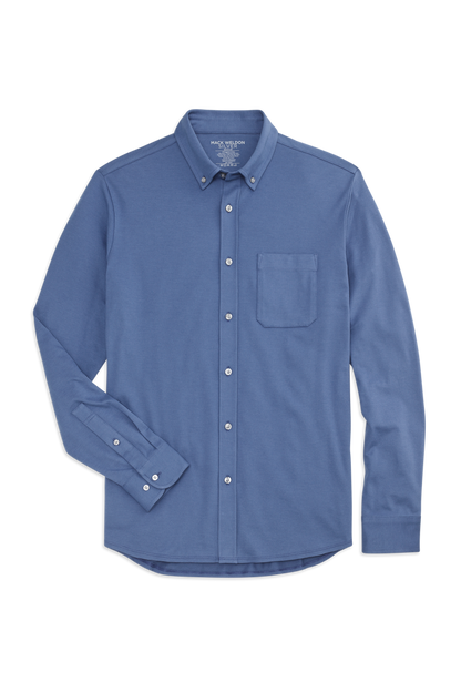 Front view of Silver Pique L/S Button Down in Wild Rapids
