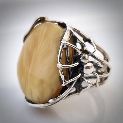 spider web butterscotch amber silver ring