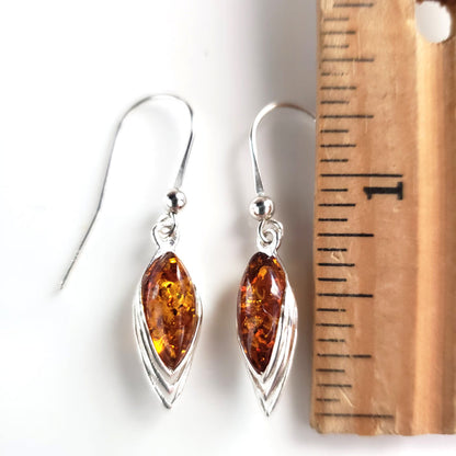 Simple Amber Silver Earrings BuyRussianGifts Store