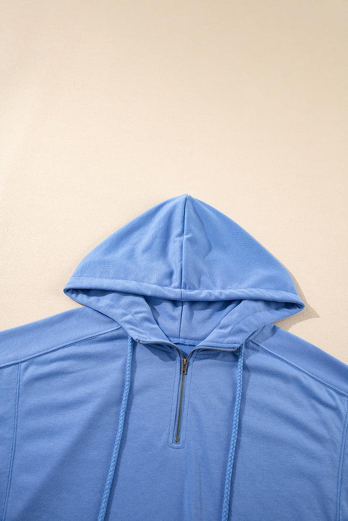 Sky Blue Casual Zipped Short Sleeve Hoodie and Shorts Set - Two Piece Sets/Short Sets