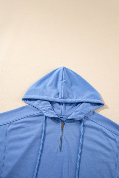 Sky Blue Casual Zipped Short Sleeve Hoodie and Shorts Set - Two Piece Sets/Short Sets