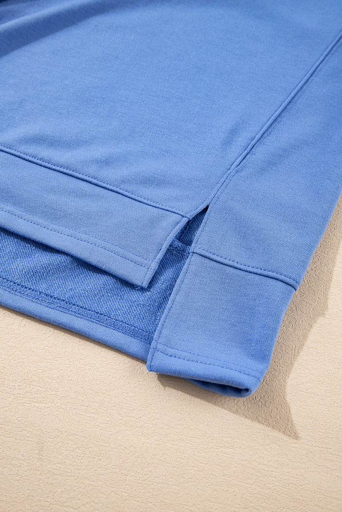Sky Blue Casual Zipped Short Sleeve Hoodie and Shorts Set - Two Piece Sets/Short Sets