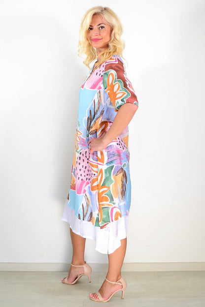 Sky blue floral print summer tunic dress by La Mode featuring lightweight fabric and a relaxed fit, perfect for warm weather.