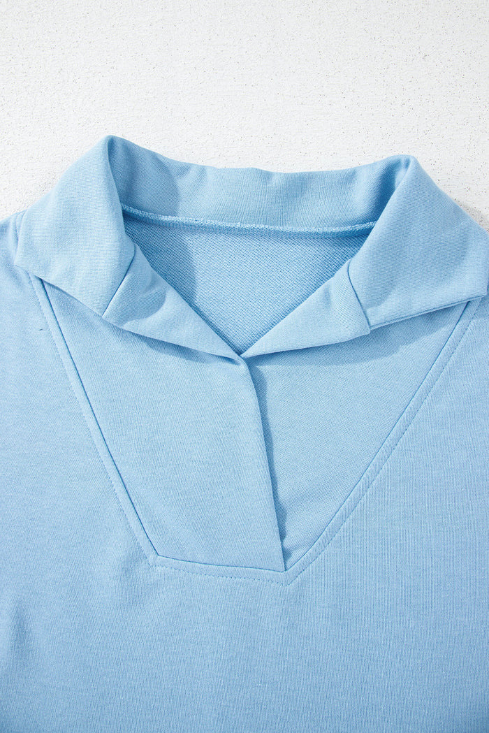 Sky Blue Rainbow Colourblock Collared Short Sleeve Top 2 Piece Shorts Set - Two Sets/Short Sets