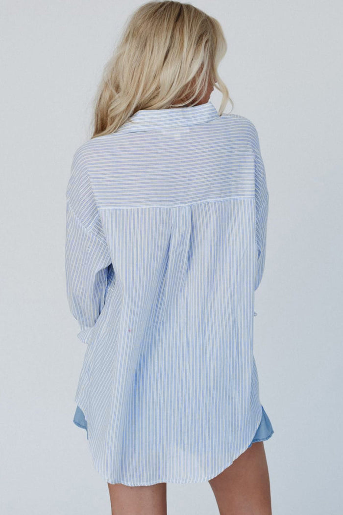 Sky Blue Stripe Striped Buttoned up Long Sleeve Shirt - Tops/Blouses & Shirts