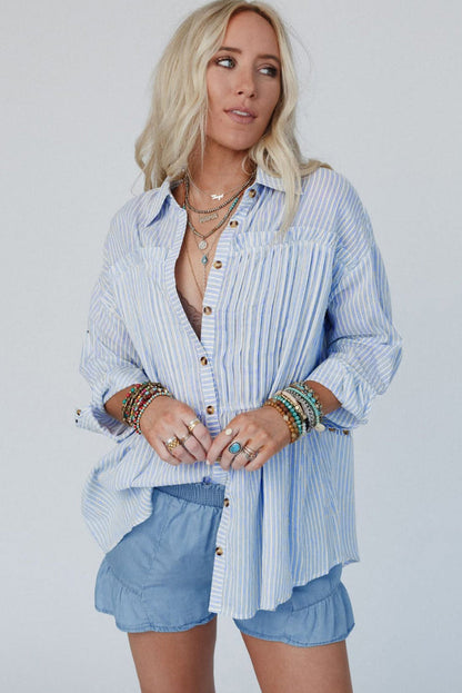 Sky Blue Stripe Striped Buttoned up Long Sleeve Shirt - Tops/Blouses & Shirts