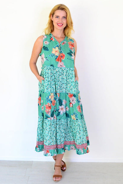 Sleeveless Kaleici floral tunic dress by Orientique with colorful, lightweight fabric and a relaxed fit, perfect for warm weather.