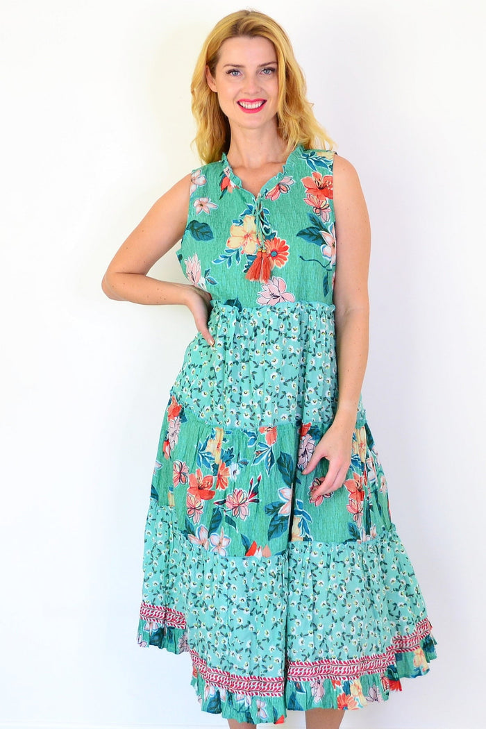 Sleeveless Kaleici Floral Tunic Dress by Orientique featuring bright floral patterns and lightweight fabric, perfect for warm weather.