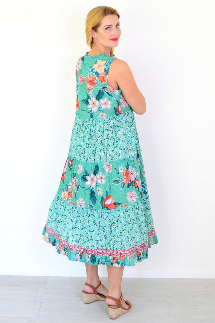 Sleeveless Kaleici Floral Dress tunic by Orientique, featuring vibrant floral patterns and lightweight fabric.