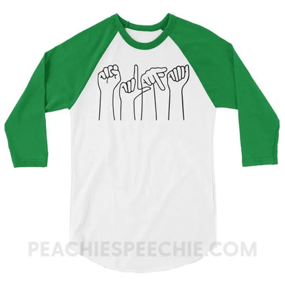 SLPA Hands Baseball Tee - White/Kelly / XS - T-Shirts & Tops peachiespeechie.com