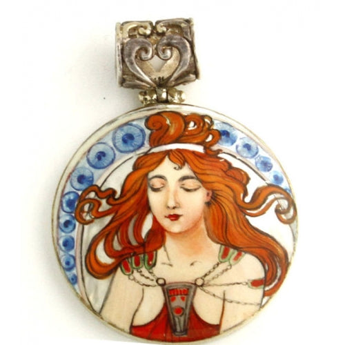 Small Silver Pendant Inspired by Music from Art Series Alphonse Mucha