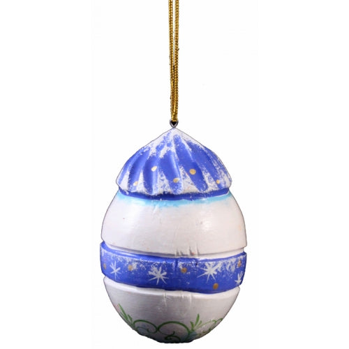 Snowman in Blue Carved Christmas Ornament